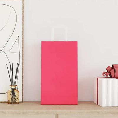 Paper Shopping Bags 250 Pcs with Handles Pink 21 X 11 X 36 Cm