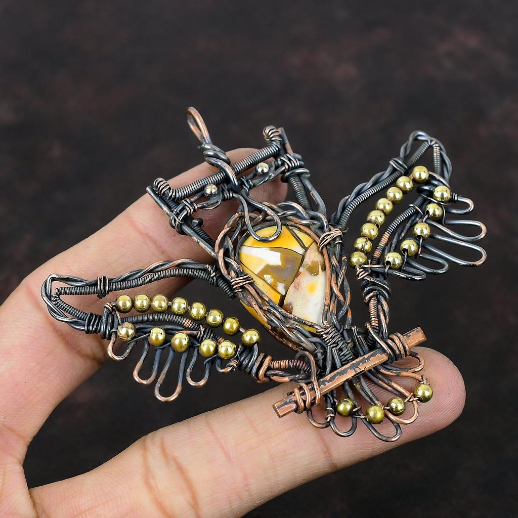 Brecciated Mookaite Pendant Copper Wire Wrapped Pendant Owl Pendant Gemstone Jewelry Handmade Pendant Beautiful Copper Jewelry Wedding Gift