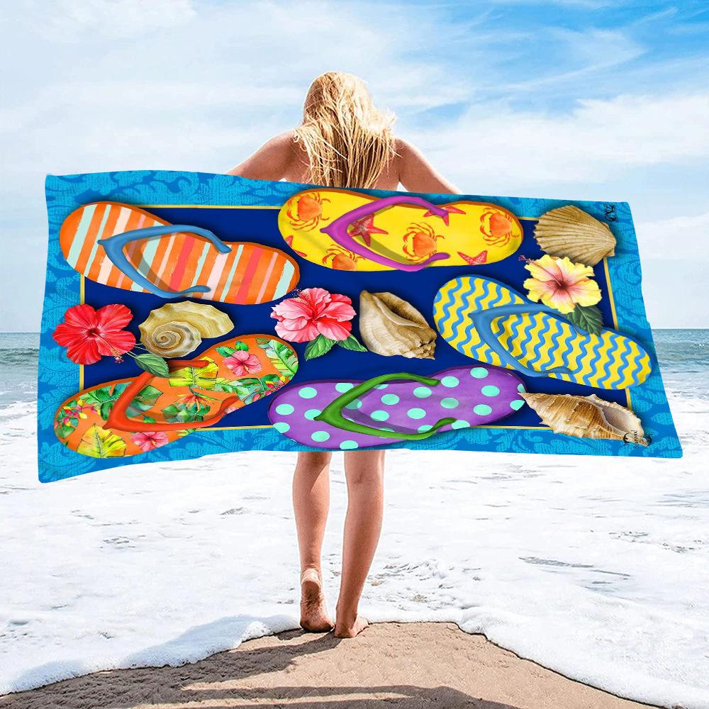 Beach Sandals Collection digital-printed polyester Superfine fiber double-sided fleece Beach vacation bath towel beach towel 70x140CM&1pc