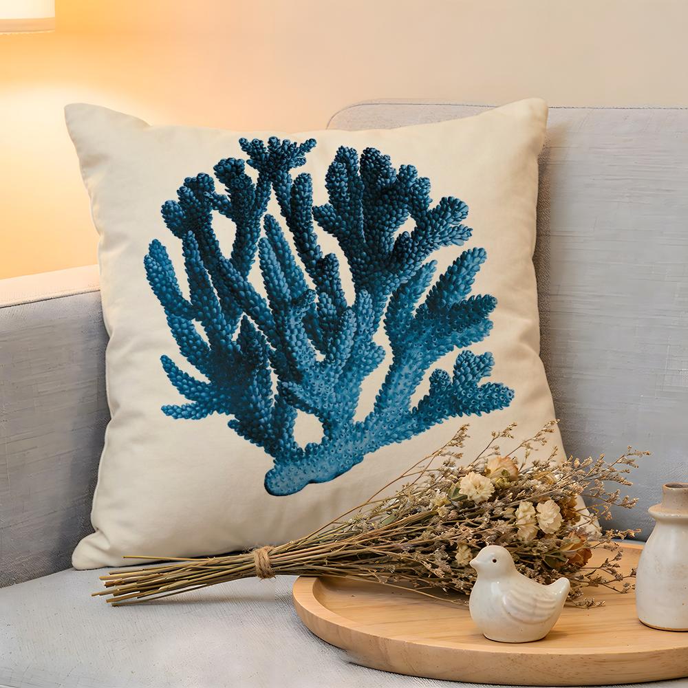 Cushion Cover  Linen  SkinFriendly Soft Decorative Case For Sofa Home Decor Blue Sea Creature Coral Shrimp Pillow cover