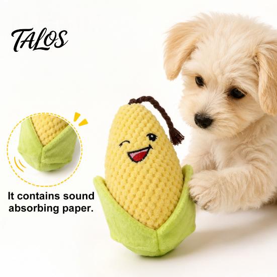 Soft Bite Resistant Dog Plush Corn Toy, Squeaky Chew Crinkle Stuffed Safe Toys for Puppies Puppy Teething Toy Small To Medium Dogs Funny Boredom