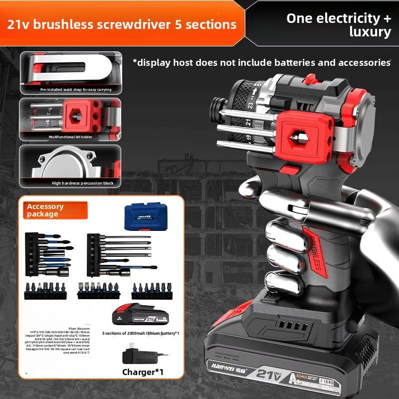 NANWEI Brushless Electric Drill, Cordless, Impact Drill Bit, Household Screwdriver, 55 Nm, 21 Volts, Impact-type, Lithium-ion Battery Powered Tool.