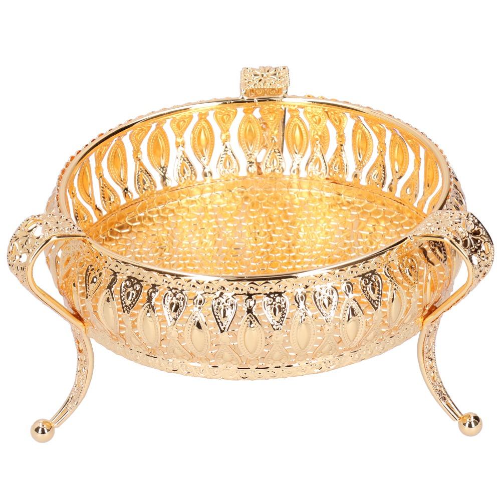 Obstschalen Zinklegierung Obstserviertablett Rund Gold Dekoratives Serviertablett Retro Metall Snacktablett Restaurant Servieren