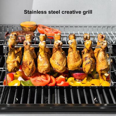 BBQ Chicken Wing Leg Grill Rack Even-Heat with Drip Pan Multipurpose Stainless Steel Roasting Holder Set