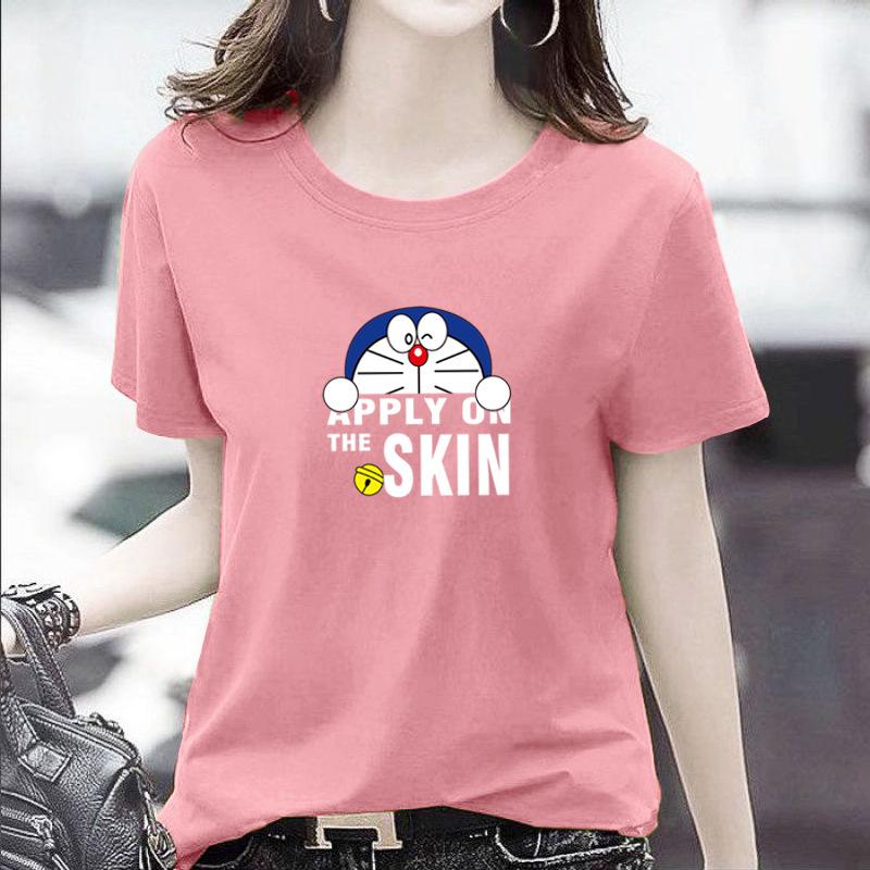 GMXIA Women's Fashion Casual Summer Spring Solid Color Print Short Sleeve O-Neck T-shirts and Loose Tops