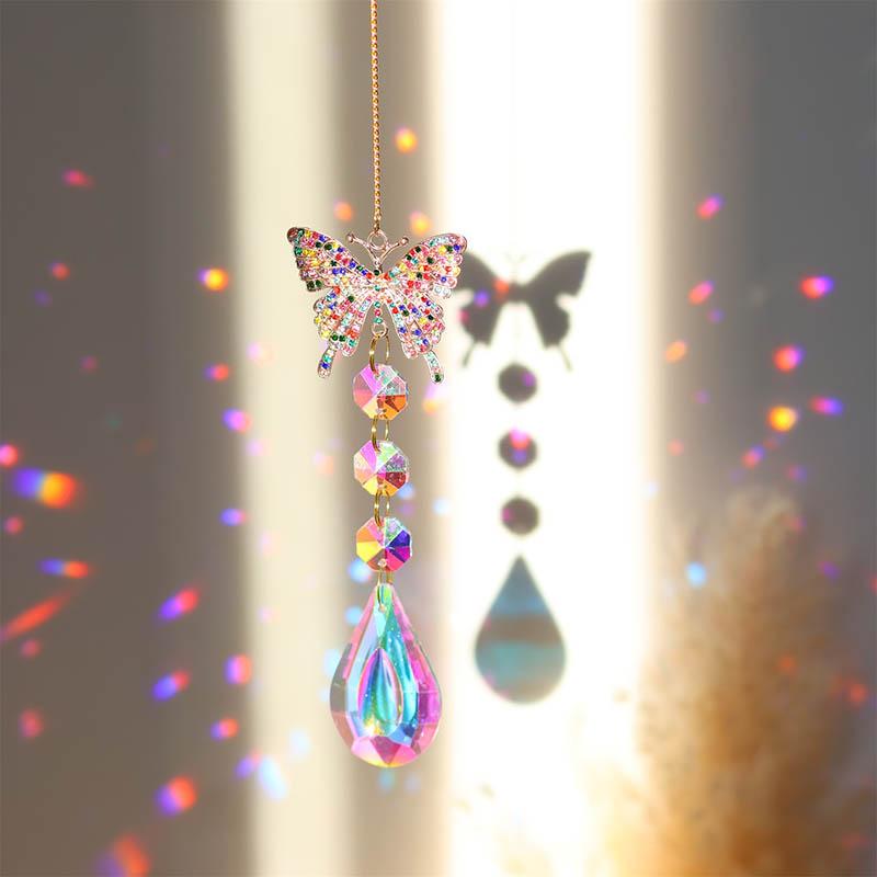 Moon Sun Colored Diamond Sun Catcher Stained Glass Wind Chimes Wall Hangings Ornaments Home Decorations Window Decor Gifts