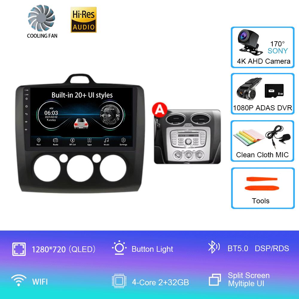 Android 14 Car Radio Autoradio For Ford Focus 2 Mk2 2004 - 2011 GPS Navigation Multimedia Player Carplay Stereo WIFI 360 Camera