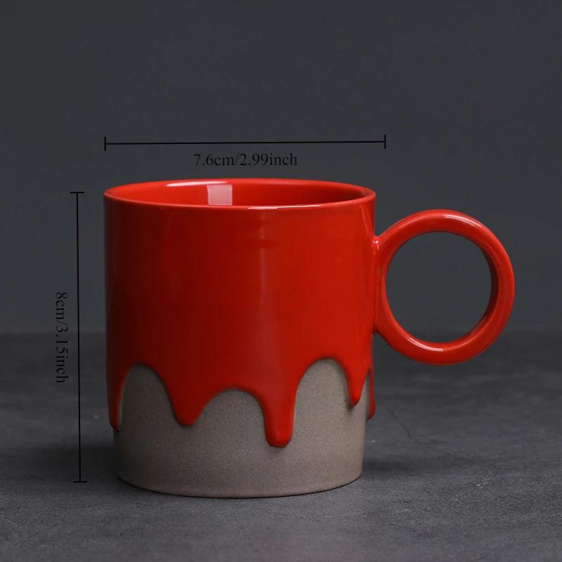 Creative Vintage Style Coarse Pottery Coffee Cup and Saucer Set with Flowing Glaze Finish for Latte Art Home Decor Use Gift Box