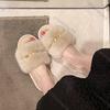 Comemore Plush Slippers Women Soft Black Faux Fur House Cotton Slides Woman Indoor Casual Flat Heel Fur Slippers Women Shoes