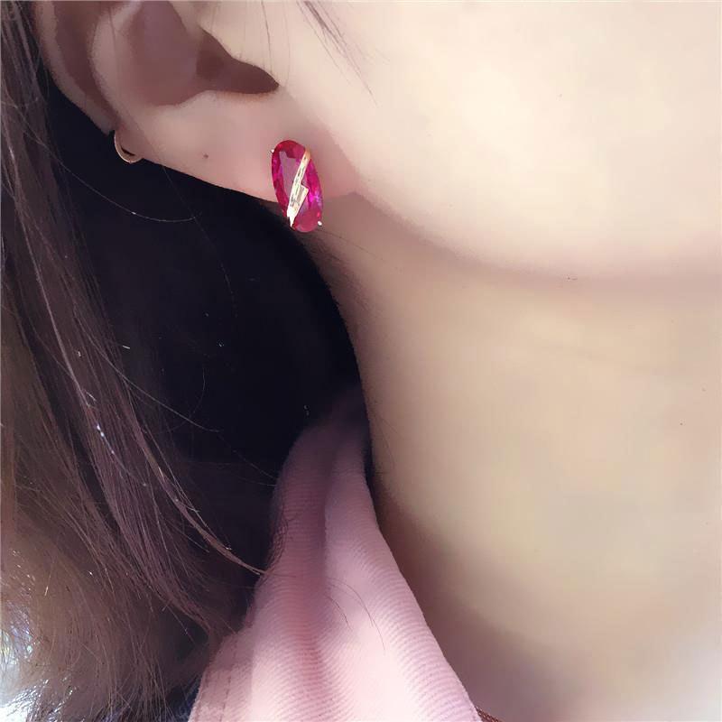 Purple Gold Diamond Coffee Oval Earrings Femininity Rose Gold Plated Color Gold Earrings