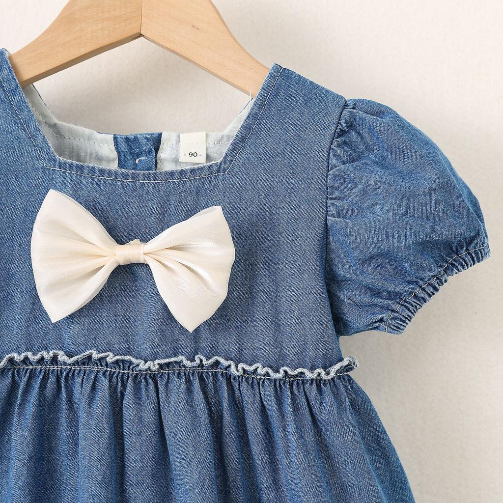 Mädchen Jeans Kurzarm Kleid Alter 1-5 Jahre Lässig Baumwolle A-Linie Sommerkleid Für Kinder
