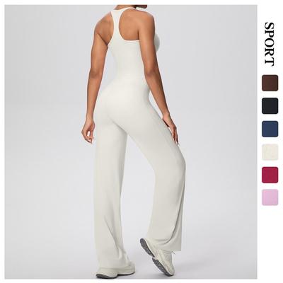 Solid Color Racerback Tank & High-Waist Wide-Leg Yoga Pants Set
