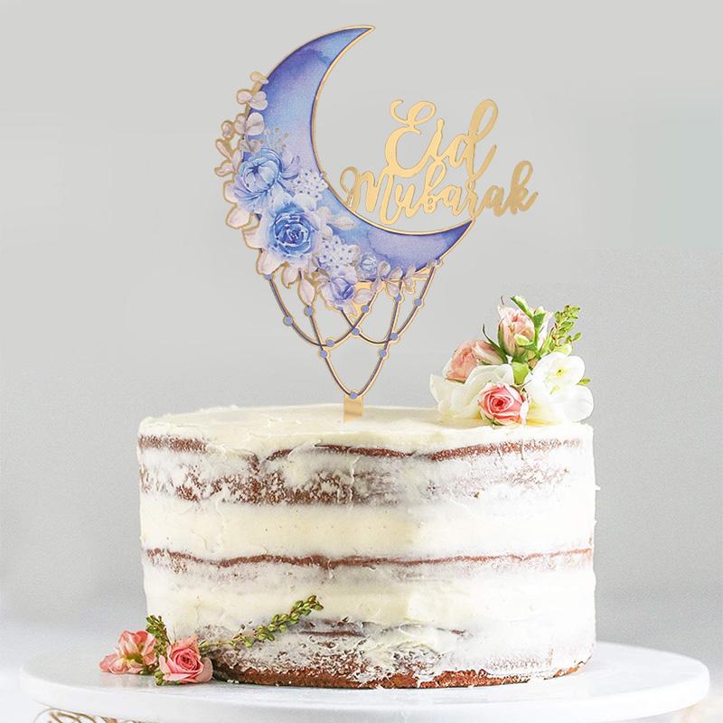 2025 Eid Mubarak Acrylic Cake Topper Moon Flower Cake DIY Decoration Islamic Muslim Festival Party Supplies Eid Ramadan Gift