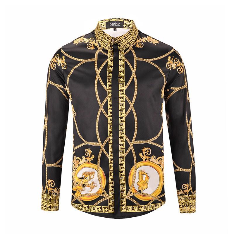 Herrenhemd Neueste Frühlings- und Herbsthemden 3D-gedrucktes Langarm Luxus Gesellschaftshemd Revers Oberteil Herrenoberteil