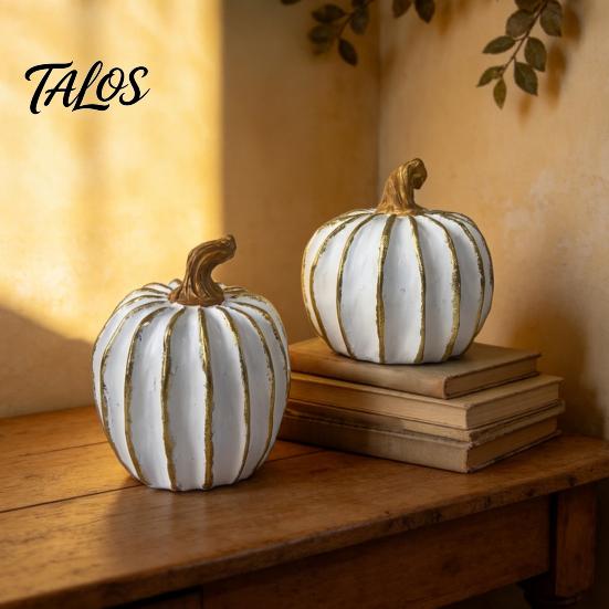 Holiday Gift for Home Fall Pumpkin Decor, White Gold Thanksgiving Decorative Pumpkin, Resin Pumpkins Elegant Tabletop Accents Figurine, Statues