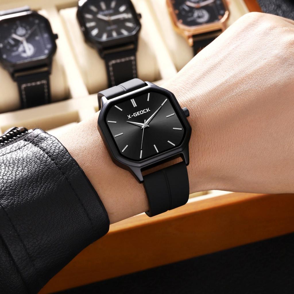 Student Simple Men'S Business Casual Square Quartz Men'S Watch Silicone Waterproof