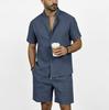 Men's Linen Short Sleeve Shirt and Elastic Waist Shorts Set, Casual Beach Outfit