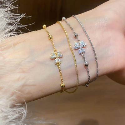 18K Guldpläterad Zirkon Blomma Lager-armband - Elegant, Mångsidigt Mode-smycke