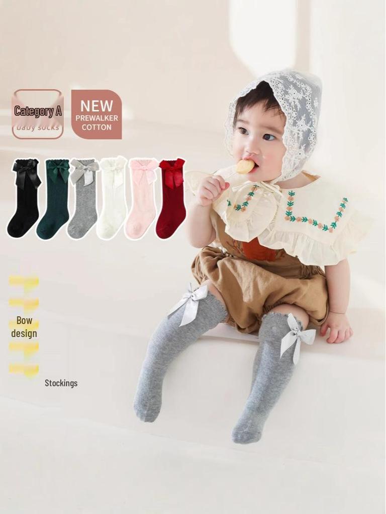 2026 Cotton Baby Princess Bow Socks - Spanish Style Long Cuff for Girls