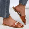 Fashion Slippers Women's New Pearl Decoration Solid Color Square Head Summer Flat Casual Elegant Ladies Dress Shoes Sandals