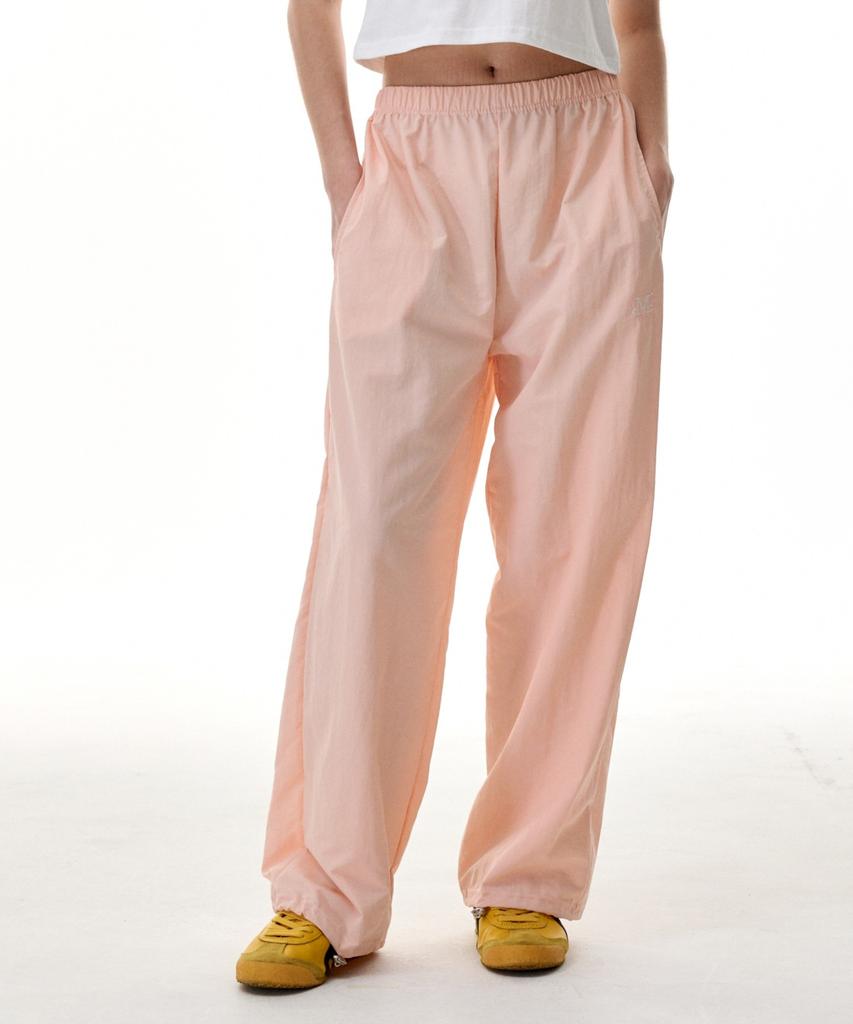 Mucent Signature Embroidered Crinkly Nylon String Wide Pants (Black, Light Khaki, Pink)