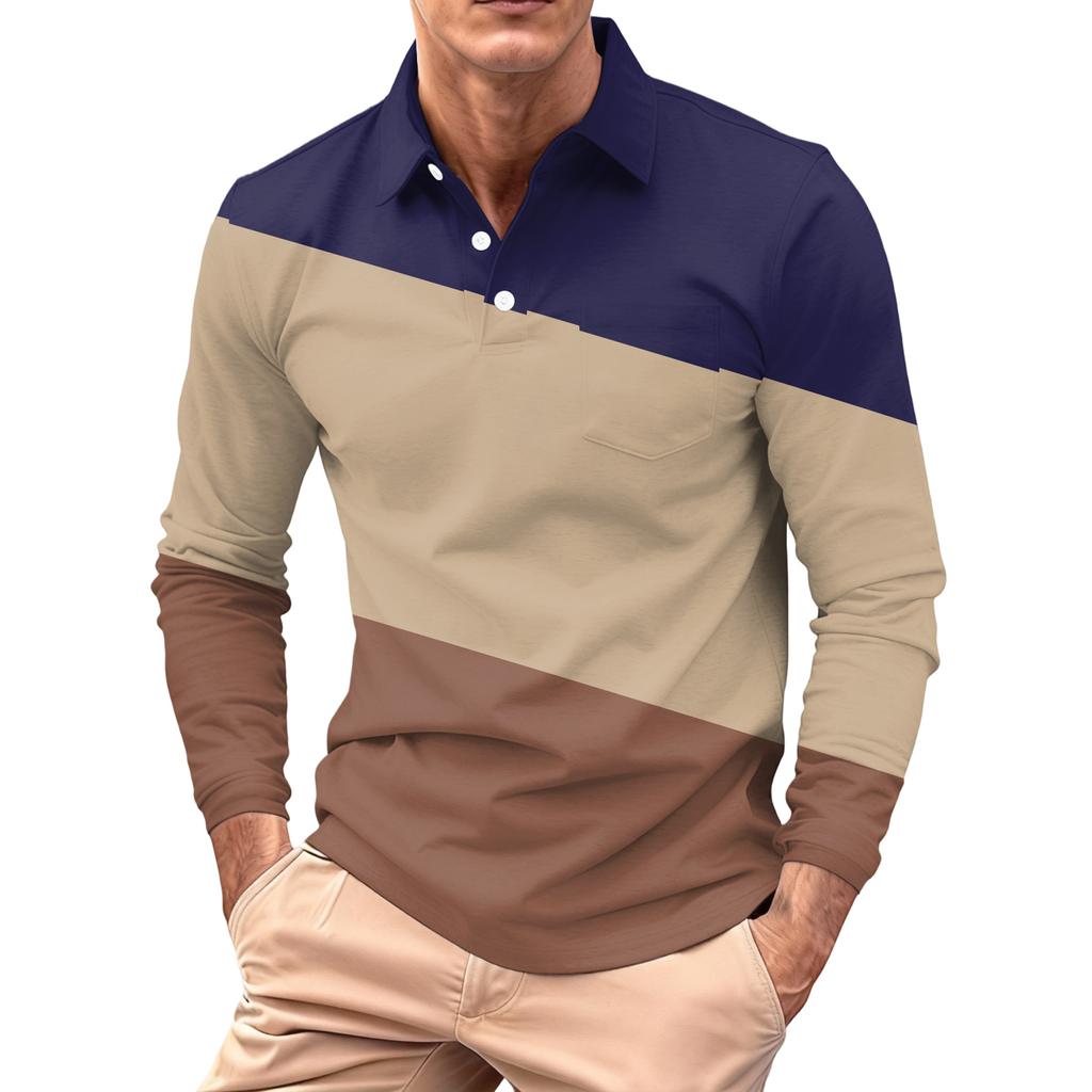 Men's Long-sleeved Collared Button-down Pocket Casual Top