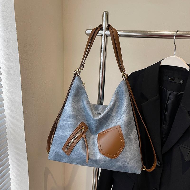 Trendy New Korean Retro Contrasting Colors Fashionable High-end Double Shoulder Tote Women's Bag Commuter Versatile Single Shoulder Messenger Bag