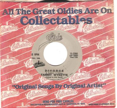 7inch Record TAMMY WYNETTE - D-I-V-O-R-C-E / Singing My Song 152285 Epic, Collectab 1990 US Folk Used
