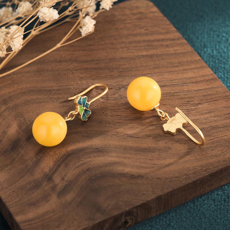 2021 Retro Chinesische Cloisonné-Emaille-Ohrringe mit Bernstein-Chalcedon