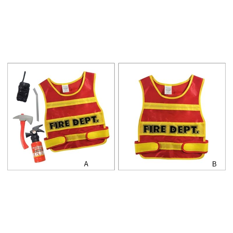 Kids Halloween Role Play Costumes, Fireman Costume with Fire Extinguisher, Walkie-talkie, Crowbar for Children