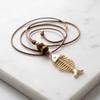 autumn and winter new sweater chain, niche design black wax rope pull adjustment necklace, fish bone love safety buckle long chain