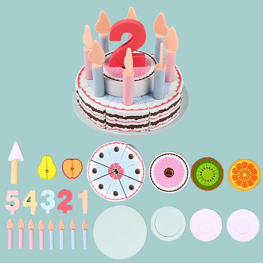Wooden Simulation Double-layer Birthday Cake, A Family Kitchen Cutting Toy, Can Be Used As A Decoration or As A Gift
