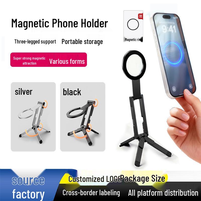 Foldable Magnetic Phone Holder & Tripod with Aluminum Carabiner for Live Streaming & Travel