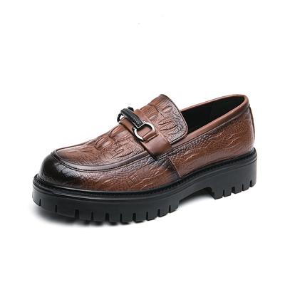 2024 Luxus Krokodilmuster Loafer Hohe Qualität Höhenerhöhung Herrenschuhe Gummi Dicke Sohle Braun Lässig Plateau Lederschuhe