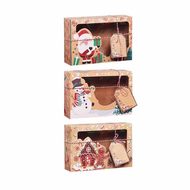 3Pcs Kraft Paper Christmas Cookie Boxes Bakery With Clear Window New Year Gift Boxes Cupcake Muffin Candy Boxes