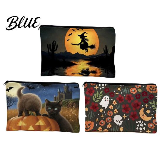 Festive Halloween Organizer Storage Bag with Pattern Printed Smooth Zipper Durable Bag Canvas Makeup Large Capacity Travel Cosmetic Pouch Witch