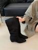 Suede pile boots women's autumn and winter new knee high knight boots inner height increase western cowboy boots