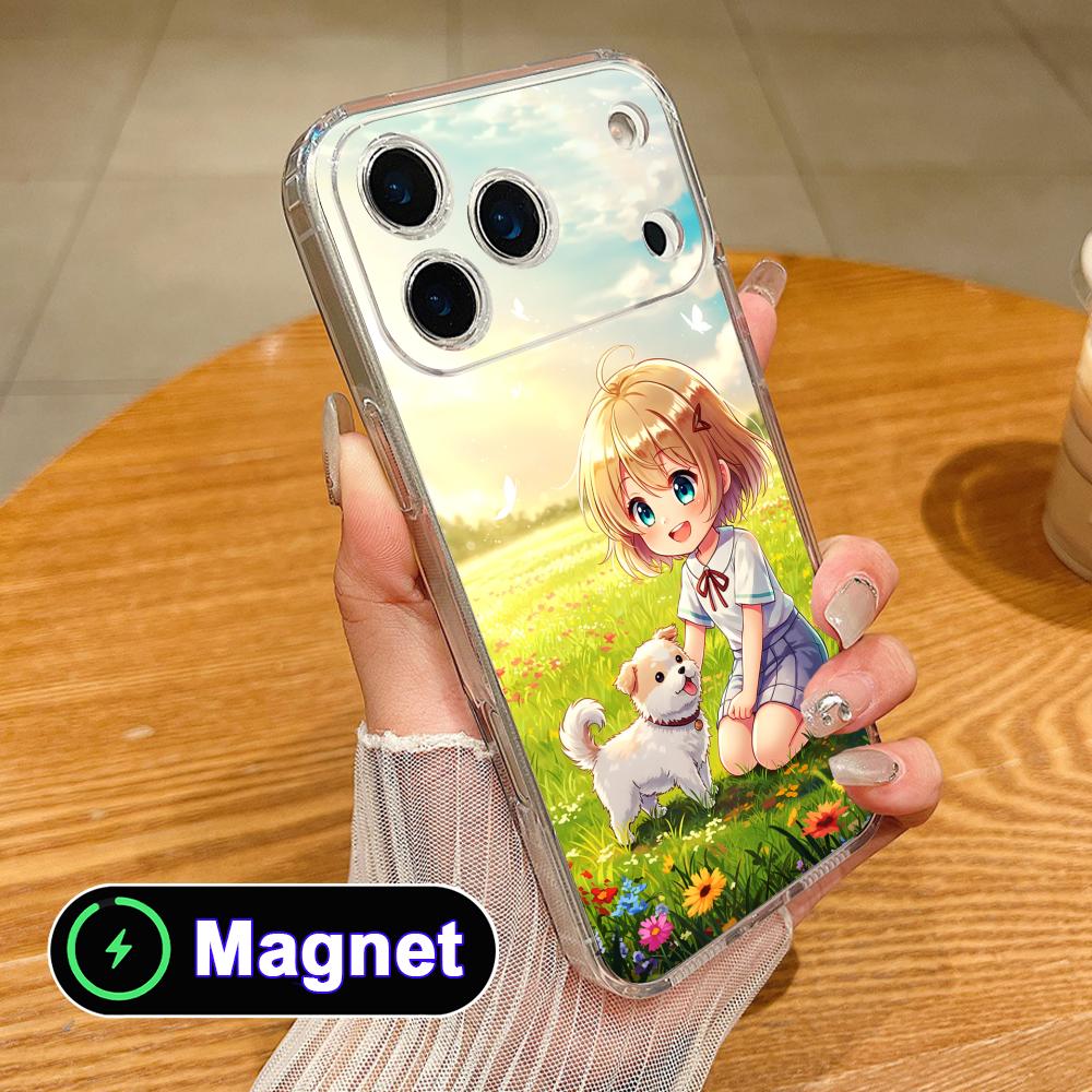 

Girl Dog Puppy Clear TPU Magsafe Mobile Phone Case for iPhone 17 16 15 14 13 12 11 Air Pro Max Plus Mini Colorful Cover iPhone 11 Pro Max