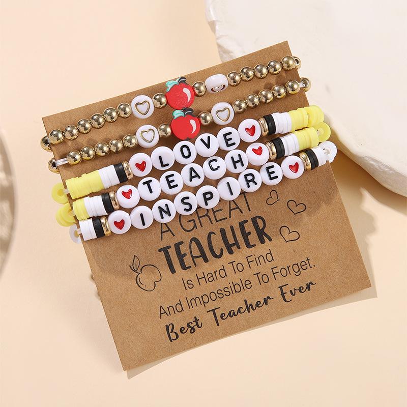 Europe and the United States hot-selling jewelry set Teachers' Day love apple letter soft pottery bracelet back to school stacked bracelet
