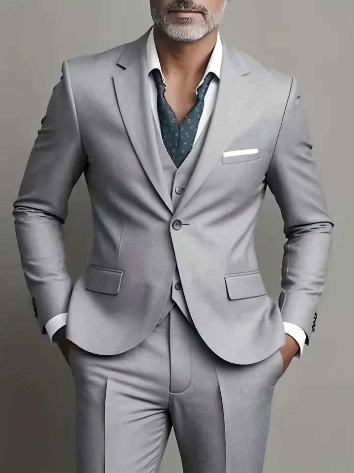 

Черные мужские костюмы однобортные с пиковым лацканом приталенного кроя мужская одежда роскошные 3 предмета пиджак брюки жилет свадебные полные комплекты 2025 S серый