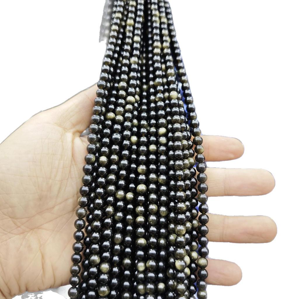 Perle Sciolte Rotonde in Ossidiana Wujin Naturale, Perle Nere Pure, Per Creazione Gioielli Fai da Te, Accessori per Bracciali Semilavorati