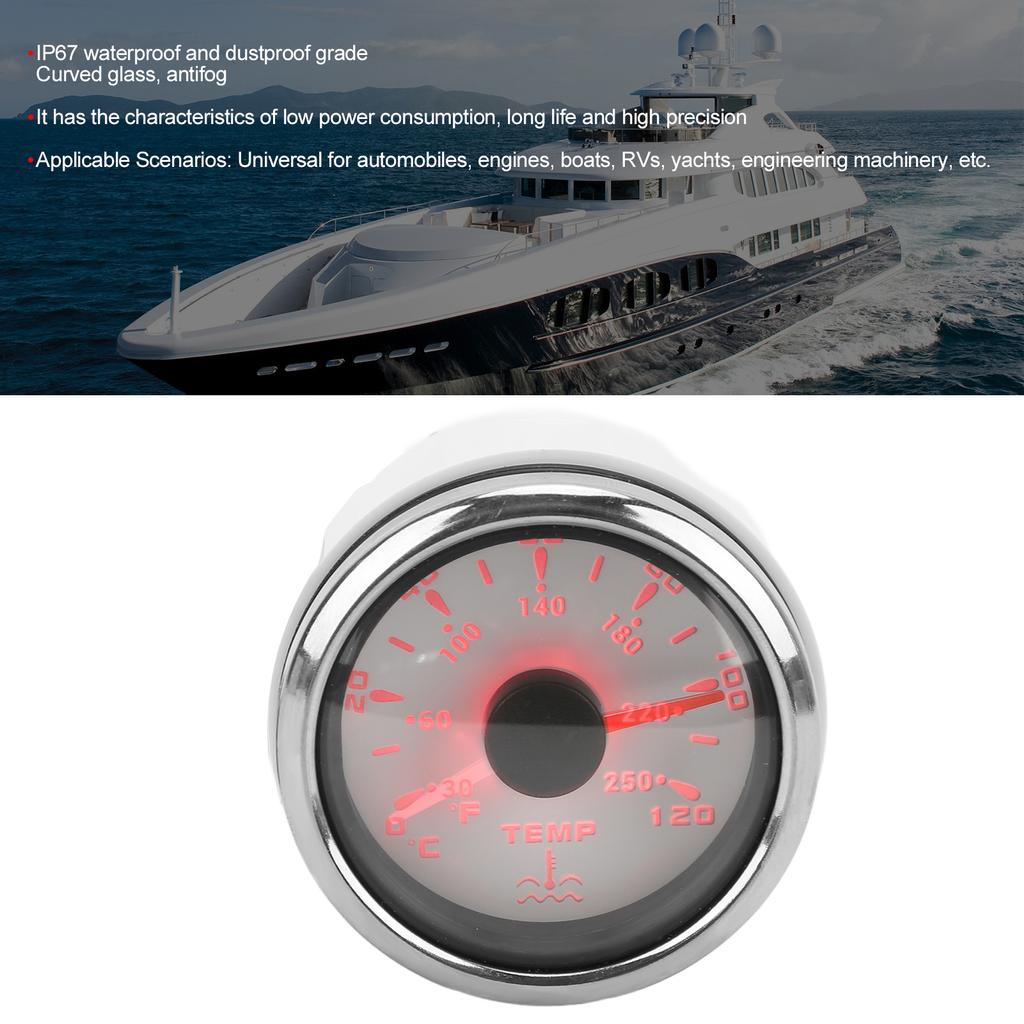 52mm Water Temperature Gauge 7 Colors Backlight IP67 Waterproof 1600‑22 Ohm  Pointer Indication Meter for Boats RVs