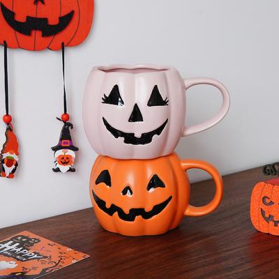 1Pc Halloween Pumpkin Grimace Ceramic Mug, Exquisite Orange Pumpkin Coffee Cup, Home Drinking Cup, Ceramic Cup