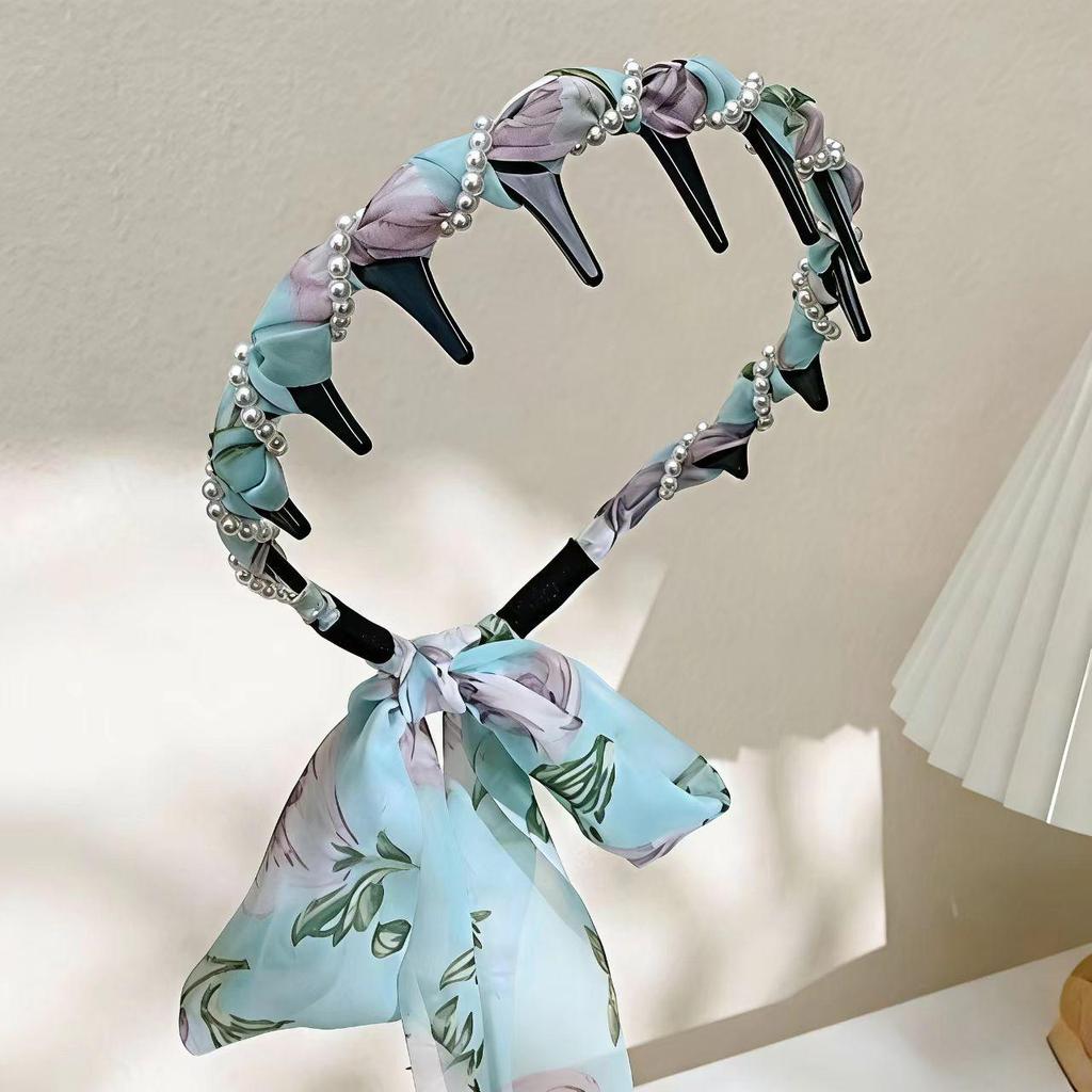 Korean Style Pearl Big Wave Headband - Versatile High Skull Top Hair Accessory