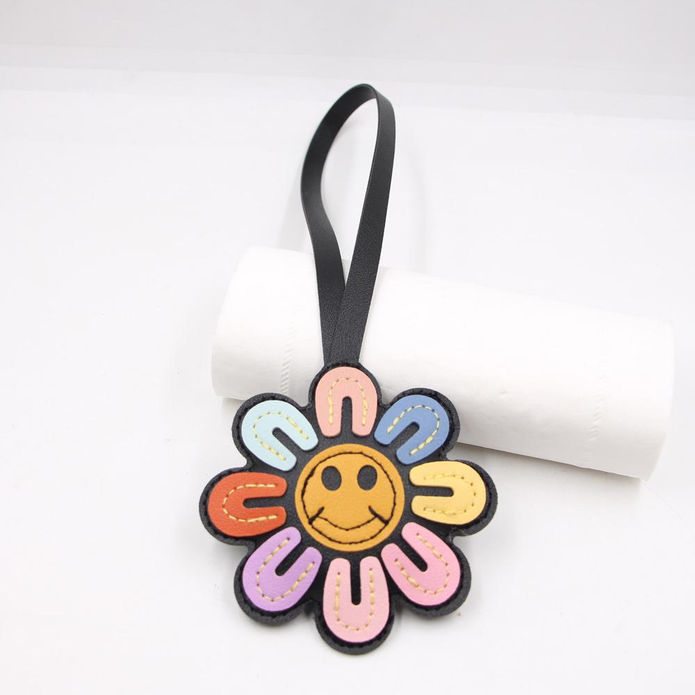 Baumwolle Dreidimensionales Lächelndes Gesicht Sonnenblume Leder PU Hängeseil Anhänger Kleidung Gepäck Accessoires Hängeanhänger Lederschmuck