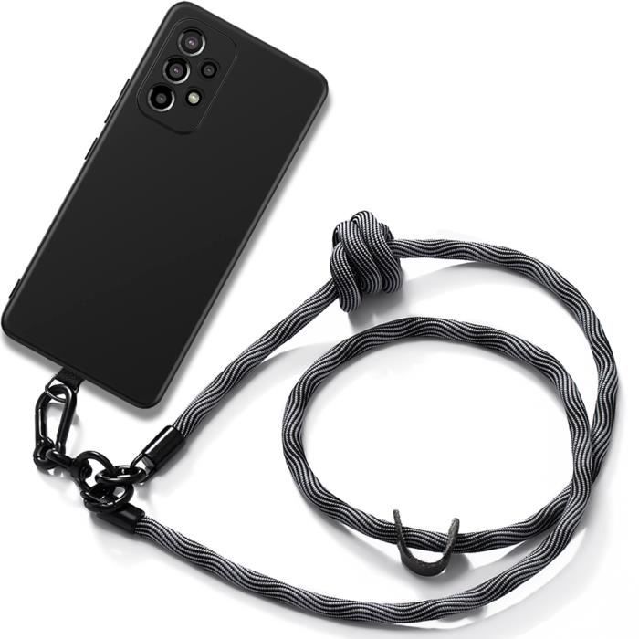 Coque Antichoc - BOOLING - pour Samsung Galaxy A53 5G - Silicone Noir - Cordon Amovible Gris - Léger