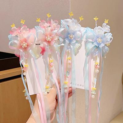 Children's Chinese Tassel Hair Clip with Butterfly and Ribbon - Fairy Hanfu Style