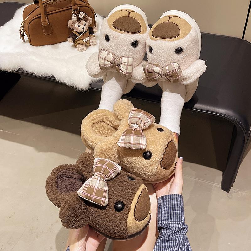 Fashion New Winter Unisex Cartoon Cow Warm Plush Slippers Couple's Indoor Non-slip House Slides Men and Women Toe Wrap Home Cotton Shoes