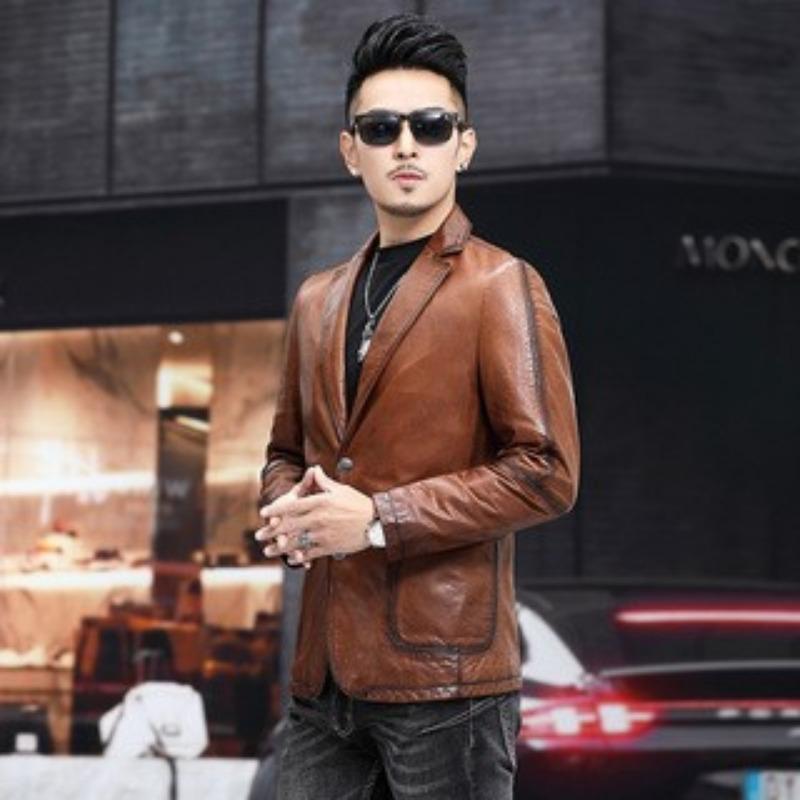 

Куртка из натуральной овчины с масляным воском для мужчин на осень и зиму, новая молодежная мода корейской версии, приталенная универсальная кожаная куртка 4XL