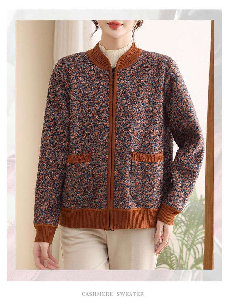 Elegant Winter Cardigan for Middle-Aged & Elderly Women: Plus Velvet, Thickened, Warm Sweater